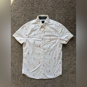J. Crew Men's Short Sleeve Button Down White Shirt Lighthouses